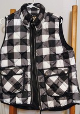 Woolrich Down Puffer Vest Women's Sz Lrg -Black White Buffalo Plaid with Pockets