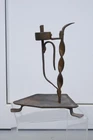 ~~~ Antique 19TH C. Primitiv Wrought Iron Wooden Candlestick Rushlight  ~~~