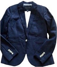 J Crew Campbell Blazer Blue Linen Single Butt...