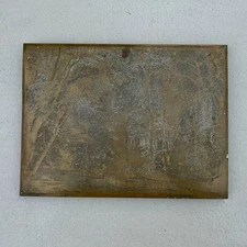 Antique Copper Photoengraving Printing Plate Landscape Deer 16×11¾ 1910s