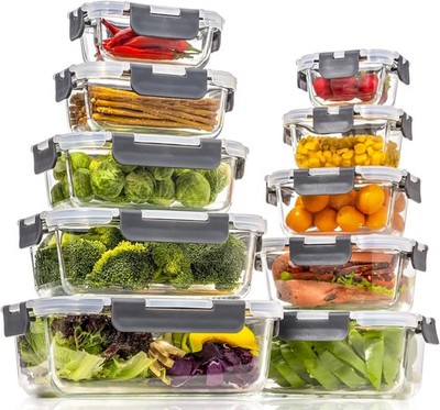 Glass Food Storage Containers with Lids Airtight, Glass Meal Prep Containers ...