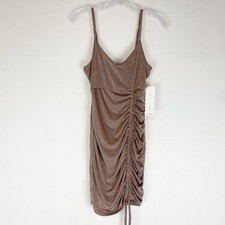 Almost Famous Dress Juniors Medium Mini Ruched Side-Tie Bodycon Stretch Brown