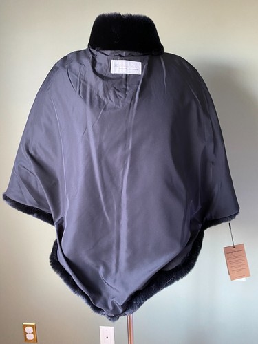 NWT Belle Fare Faux Fur Zippered Cape Poncho Black - Picture 6 of 9