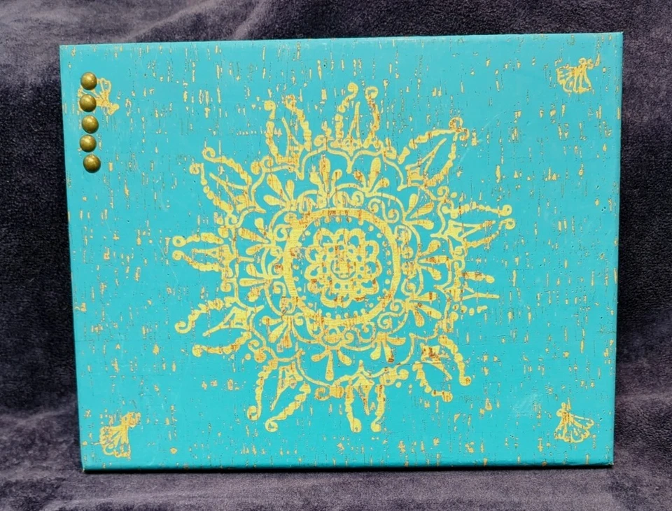 Decorative Teal Henna Corkboard With 5 Bronze Pins - Image 2 of 4