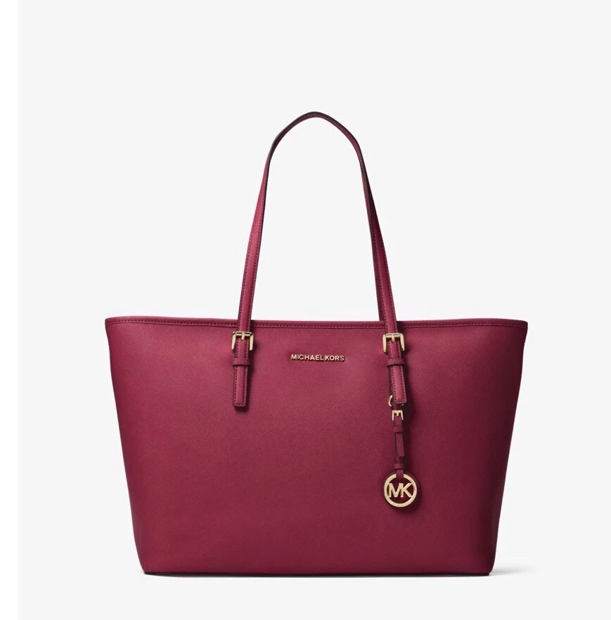 NEW Michael Kors Jet Set Travel Medium Saffiano Leather Top Zip Tote Mulberry