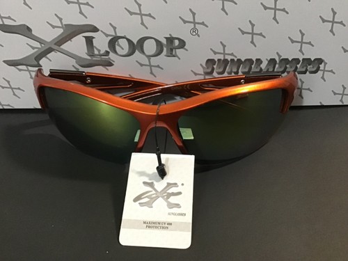 X-LOOP Men’s Sunglasses Orange Frames & Gold Mirror Lens Semi-Rimless NEW - Picture 12 of 21