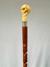 VIP Skull Man Handle Walking Stick Wood Walking Cane With Etched Ring handmade
