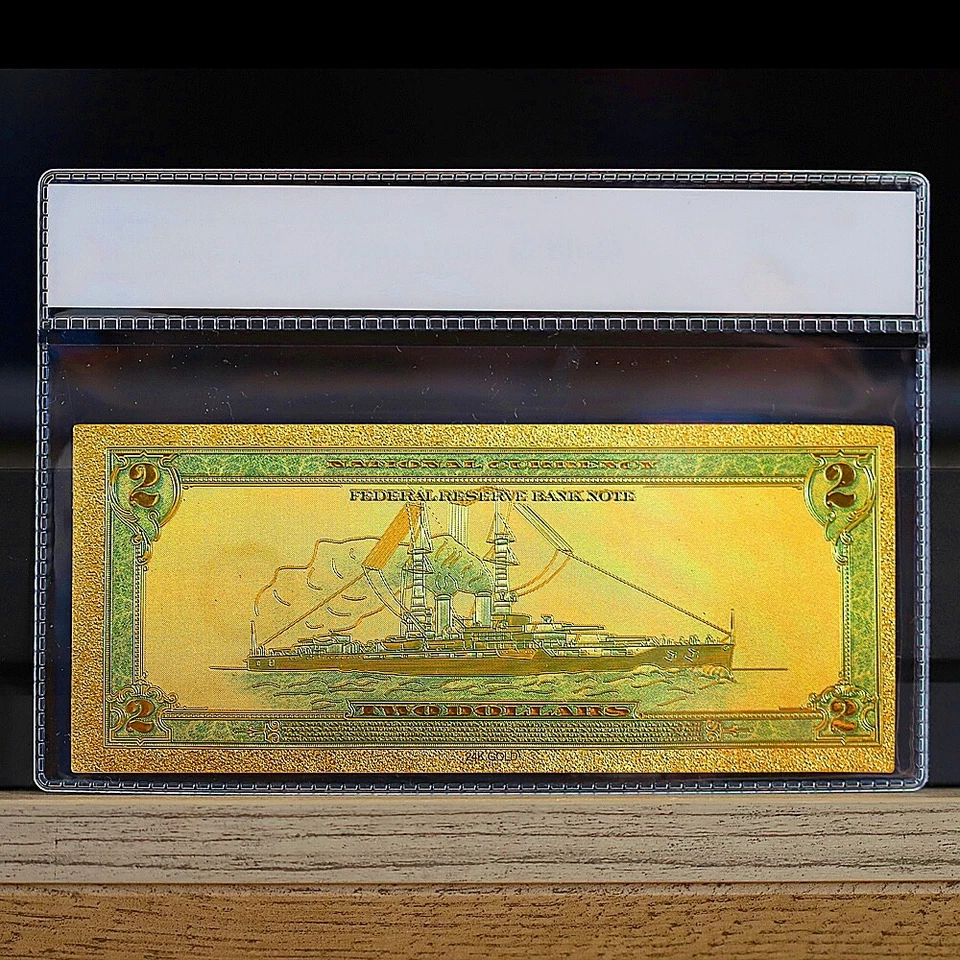 100mg 24K Gold 1918 $2 Dollar Bill Federal Reserve Note Large Banknote White COA - Image 2 of 2