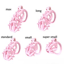 NEW Male Chastity Cage Device Pink Silicone Nails Men Resin Lock Belt 4 Rings