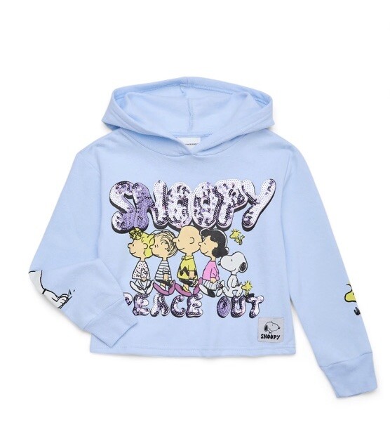 Peanuts Girls Snoopy Peace Out Blue Long Sleeve Hoodie Size 14-16 NEW