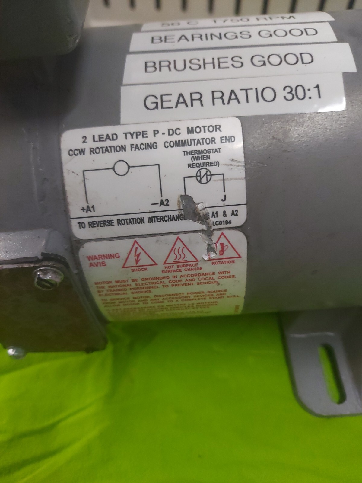 Boston GEAR DC Motor .5 HP 1725 RPM gear ratio 301 eBay