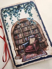 Junk Journal Booklet Blank "BOOK CLUB" Library Books HANDMADE Lg 8.5"x5.5" 40pgs