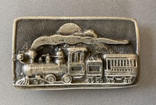 Steam Coal Train Railroad Solid Brass Vintage Belt Buckle Adezy Denver CO c.1975