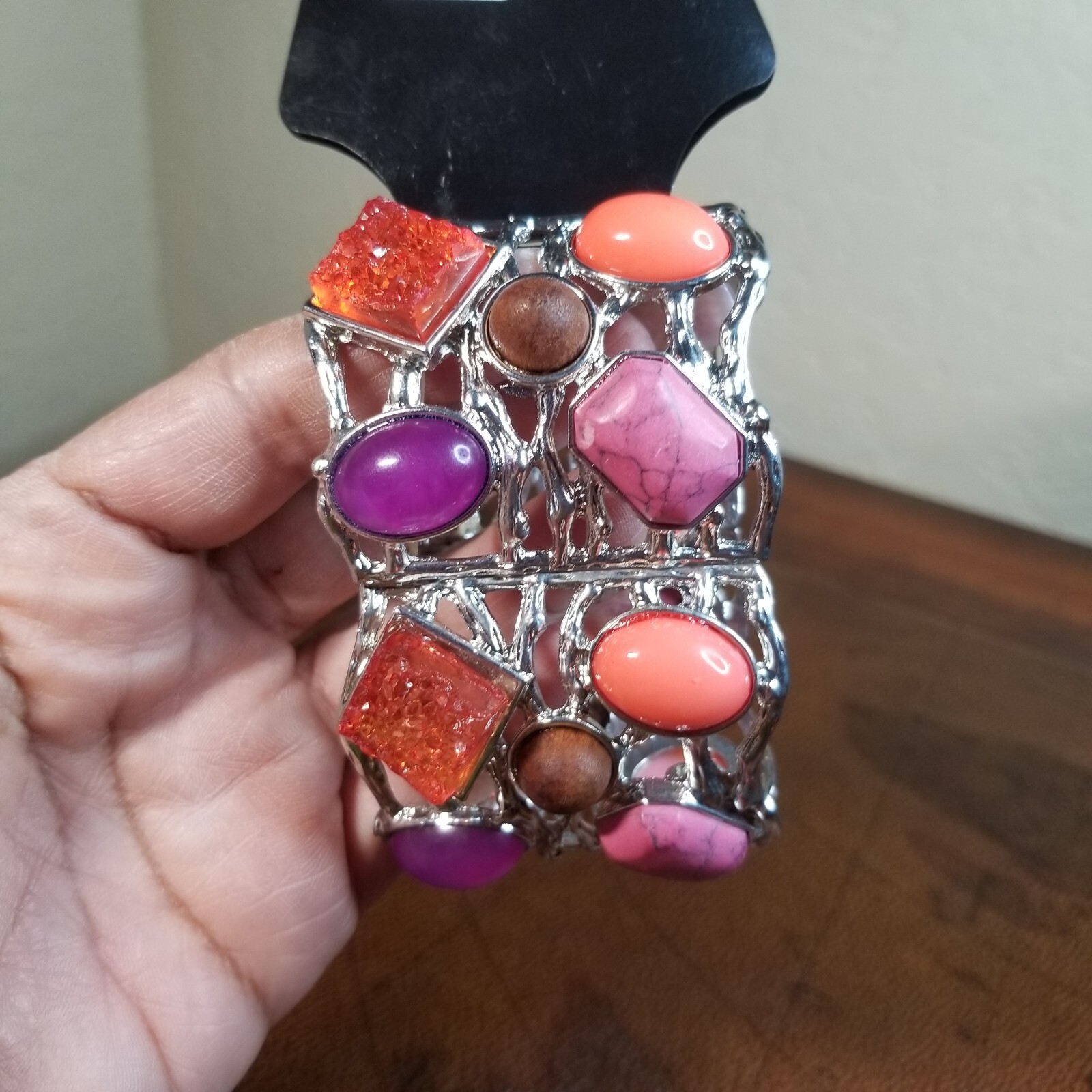 Ami Silver and Multi-colored Simulated Stone Brac… - image 2