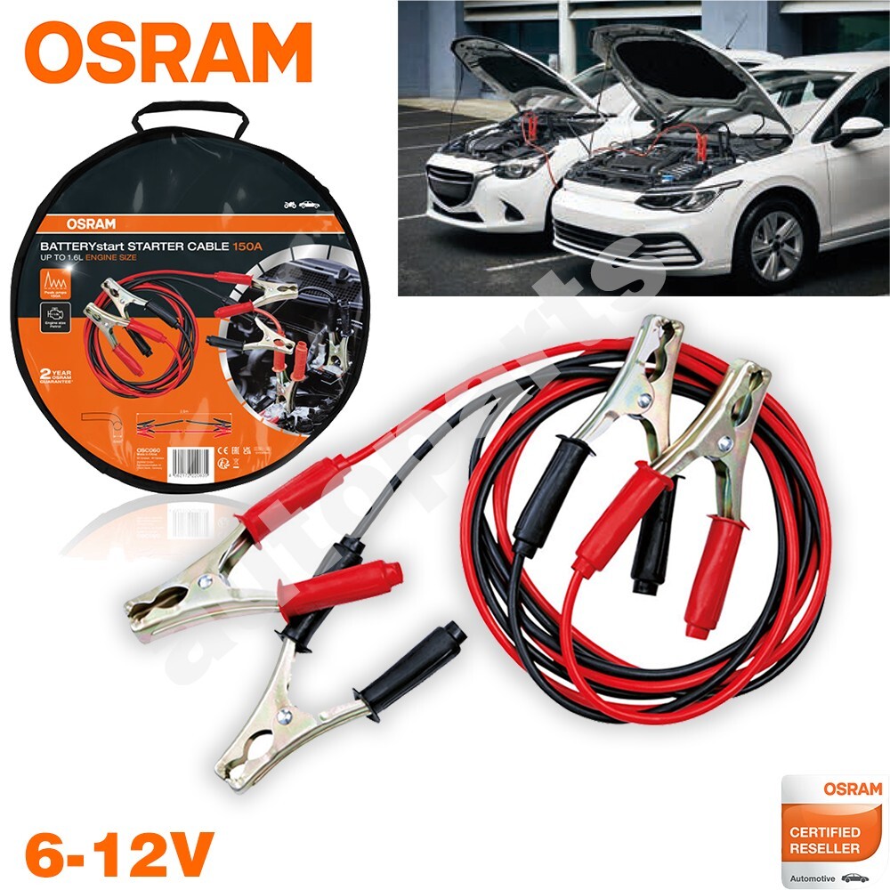 Cavi Avviamento Batteria 150A Starter Osram con Morsetti Auto e Moto 6V 12V 2,5m