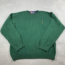 Chaps Ralph Lauren Vintage Crewneck Sweater Mens XL Green Ribbed Crest Logo 90s