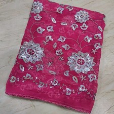 Vintage Indian Bridal Dupatta Sequins Scarf Beaded Georgette Veil Stole Hijab L"