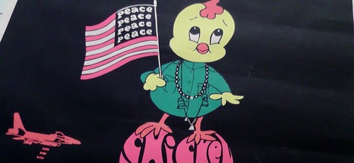 RARE 1966 Vietnam Protest Black Light Poster Chicken Little Was Right 38"x25" - Picture 4 of 8