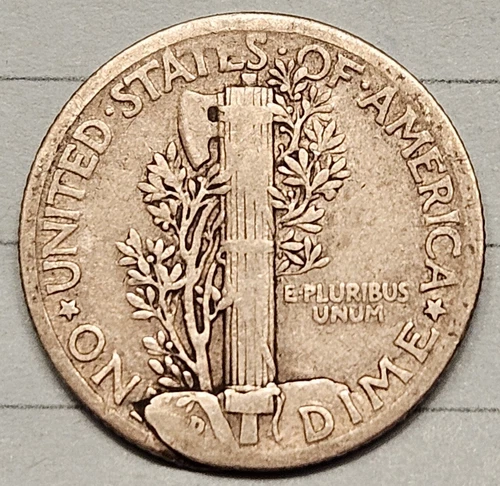 1942 D/D RPM MERCURY DIME VF-XF With Major Error - Split Cracked Planchet Rev