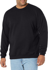 Men's Large Fleece Sweatshirt, Cotton-Blend Pullover Crewneck, 2 Pack, Black