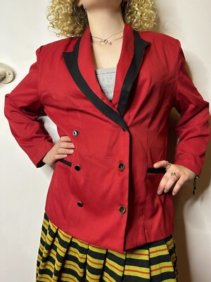 Vintage 1980s Dolina Womens Red Business Jacket Double Breasted Size 16