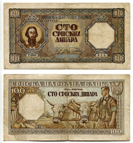 100 Dinara Serbien / Serbia 1.1.1943 Erhaltung IV, P. 33