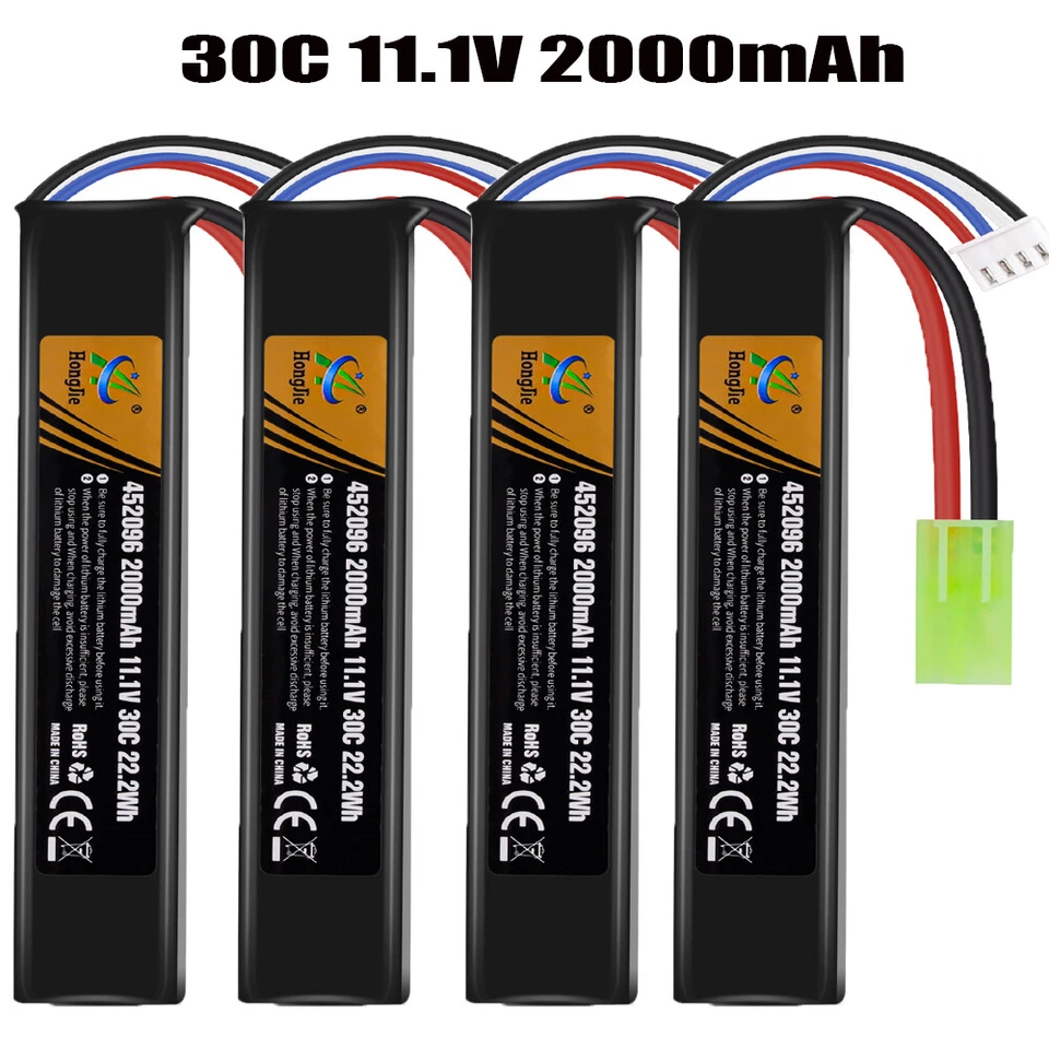 Batería LiPo 11.1V 2000mAh/1200mAh/1400mAh 3S Airsoft + Mini Conector Tamiya EE. UU. Foto 4 de 4
