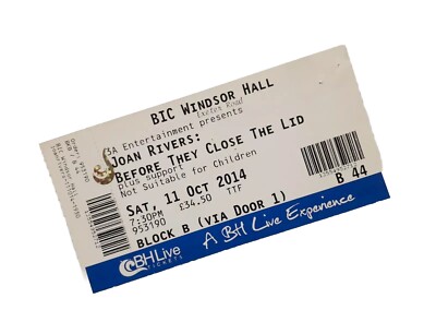 Joan Rivers Comedy Memorabilia - unbenutzte Tickets Bournemouth 10.11.2014