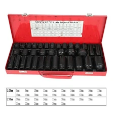 1/2" Deep Impact Socket Set Drive 8-32mm Garage Sae With Case US 35pcs