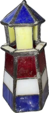 Stained Glass Nautical “LIGHT HOUSE" Votive Candle  tea lightHolder  VTG