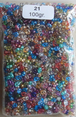 Glasperlen * Twin Beads * 2-Loch-Perlen * 2,5x5mm * MIX * 100gr. (ca.1700 Stück)