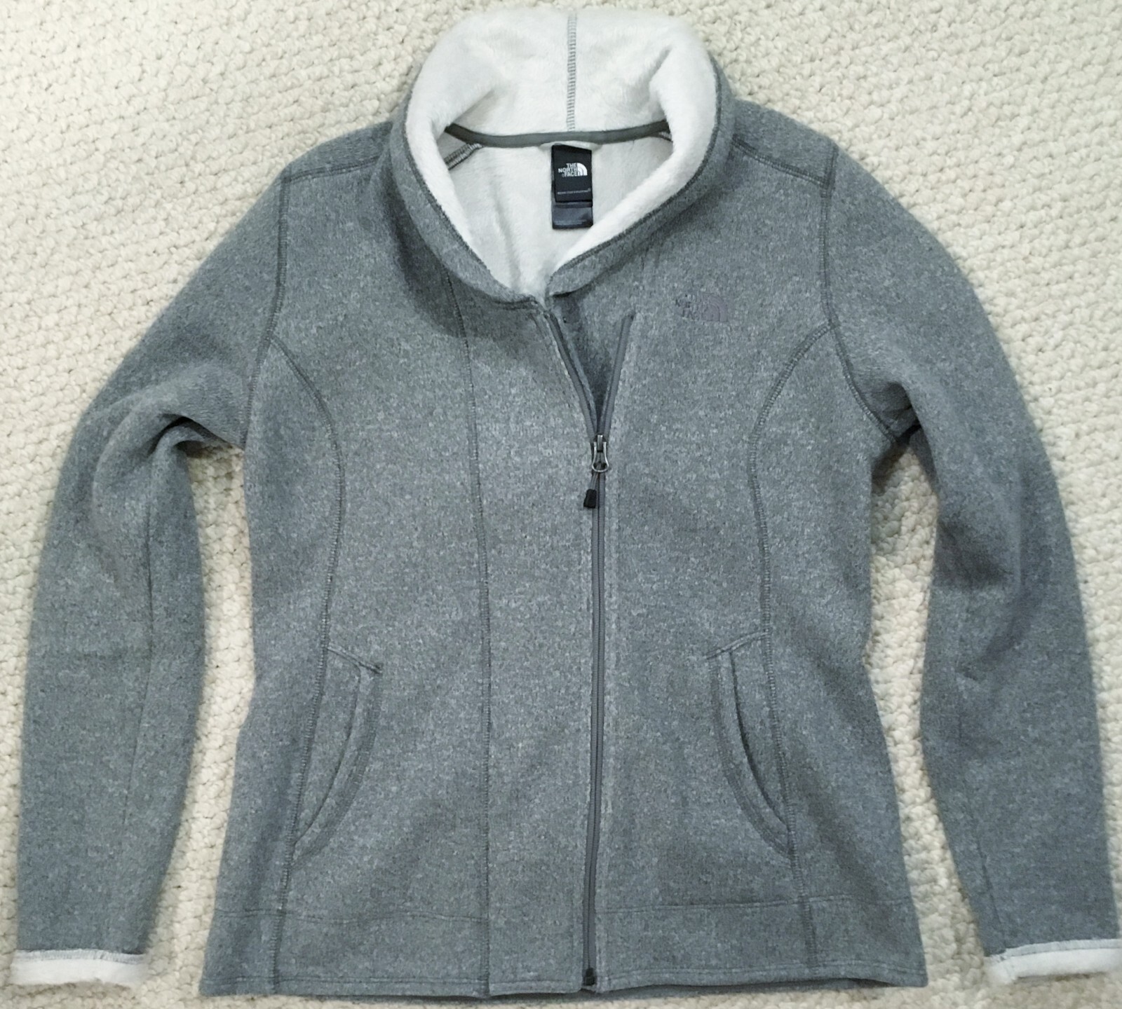 North Face Womens M Medium Gray Fleece Zip Jacket with Lined Pockets
