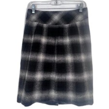 Ann Taylor LOFT Plaid 75 Wool Pencil Yoke Skirt Lined Size 4 Black Classic