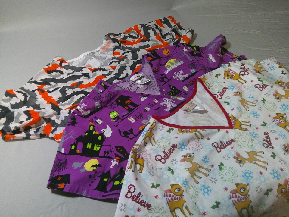 Halloween/Christmas Set of 3 Women's Scrubs L - Image 2 of 4