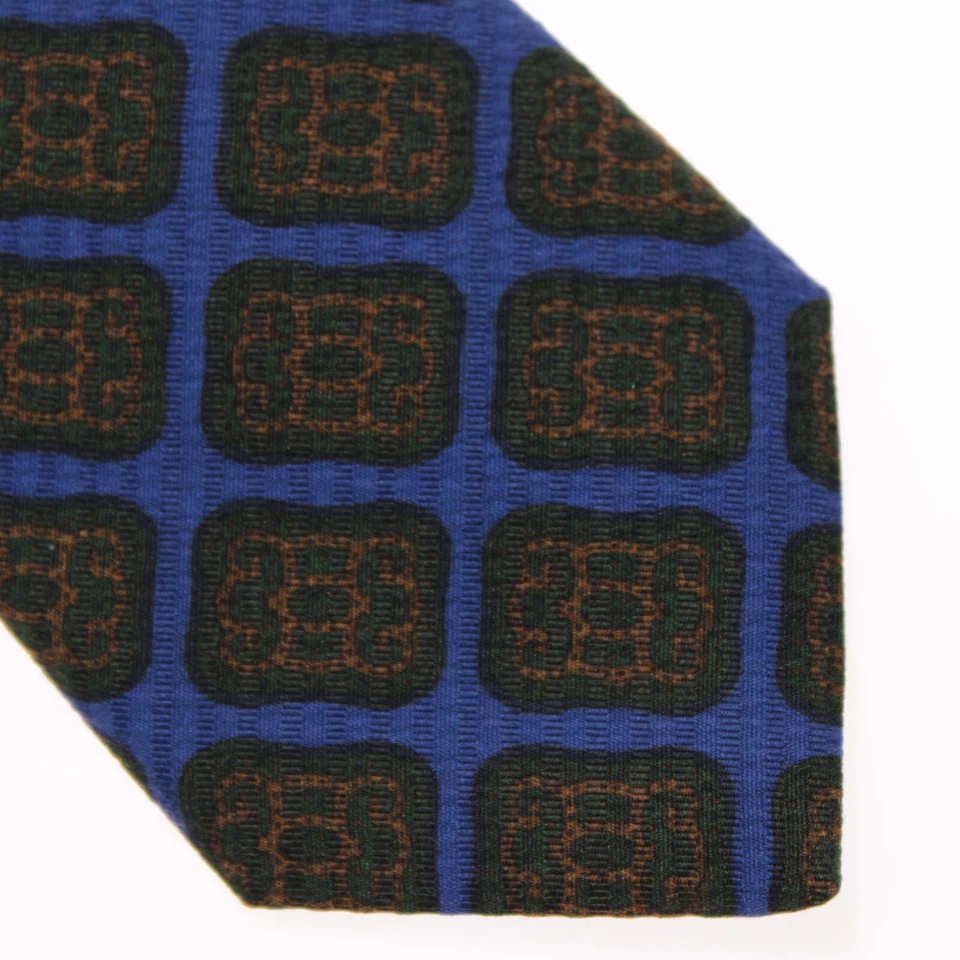 Tino Cosma 全新带标签领带蓝色/绿色/棕色几何图案棉质/羊毛/丝绸 — 第 2/4 张图片