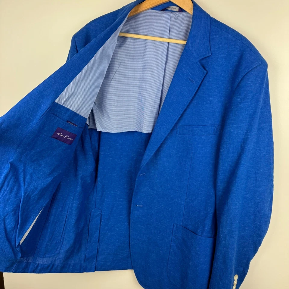 Alan Flusser 男式亚麻混纺西装外套 L 码蓝色商务休闲学院风 — 第 2/4 张图片