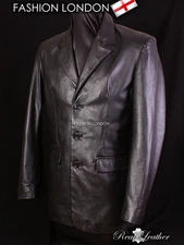 Men's Classic Leather Blazer Black Single Breasted Casual Leather Jacket Coat