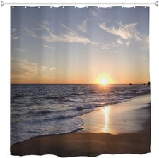 Goodbath Beach Shower Curtain, Ocean Beach Sunset Theme Waterproof Fabric Bat...