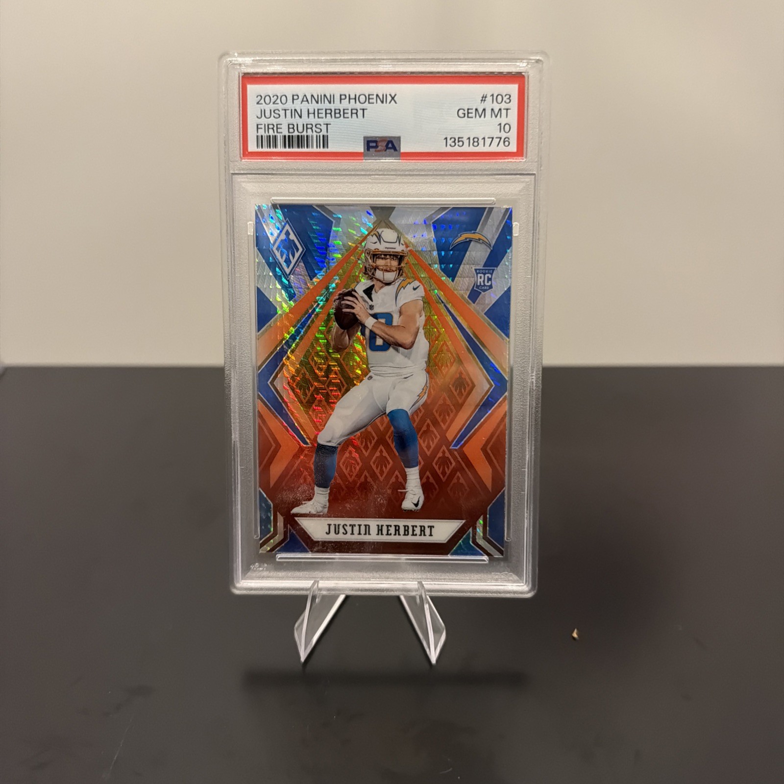 Justin Herbert 2020 Panini Phoenix - Rookies #103 Fire Burst (RC) PSA 10