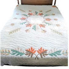 Handmade Autumn Leaf Quilt Cottagecore Americana Folk Art Vintage Fall Farmhouse
