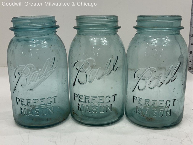 Vintage Blue Ball Perfect Mason Jars 3 pc. Set