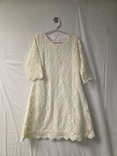 Girl's Cream Colored Lacy 3/4 Sleeve Fancy Party Dress Size 8-10 Worn Once