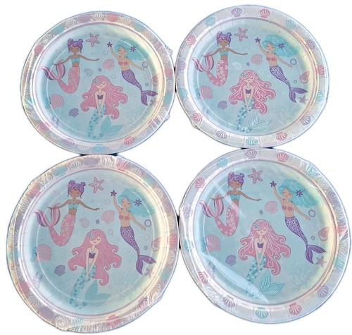 4 Pcs Shimmering Mermaids Little Girl Birthday Party 9" Iridescent Dinner Plates - 第 1/3 張圖片