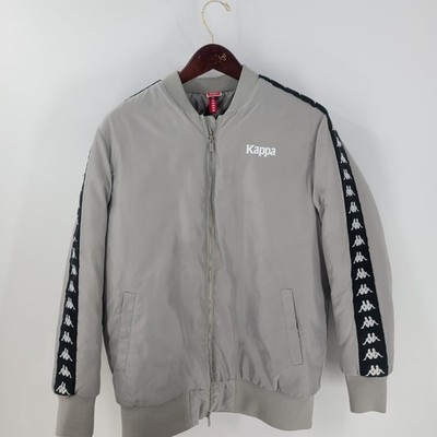 Vintage Kappa Full Zip Band Collar Brand Graphic Bomber Jacket Gray Size M