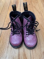 Dr. Martens 1460 Patent Leather Girls Pink Glitter Lace-Up Boots w/ Side Zipper