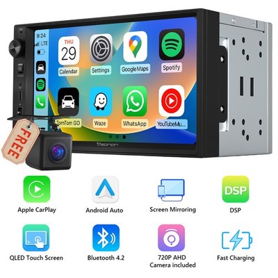7'' QLED Universal 2DIN Autoradio Wireless CarPlay Android Auto Head Unit DSP RDS