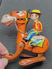 Mikuni Toys Japan Vintage Donkey And Cowboy Tin Litho Wind Up Toy
