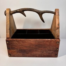 Rustic Pine Wooden Tote Box Antler Handle Pri...