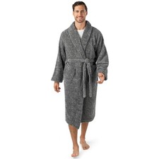 Men Warm Fleece Robe Microfiber Bathrobe Shawl Collar Sherpa Spa Robe Sleepwear