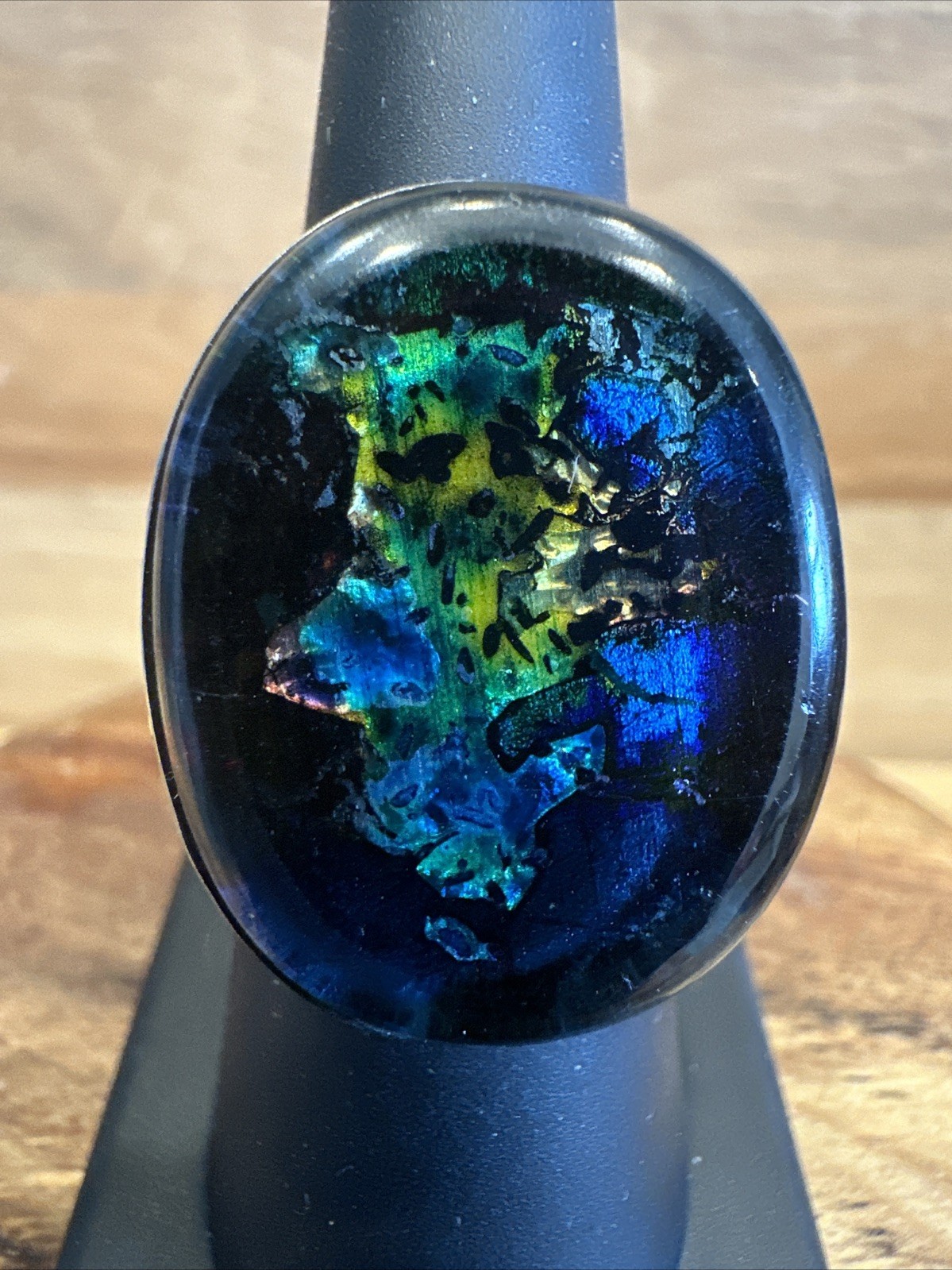 VTG - Dichroic Solid Sterling Silver ring – blue/… - image 2